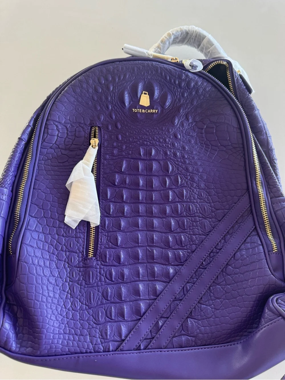 Tote&Carry Purple Croc Embossed Backpack Duffle Bag Set Weekender Travel NWT